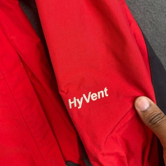 North Face Jacket Fleece Hyvent Mens M Red Black Packaway Hood - Picture 4 of 11